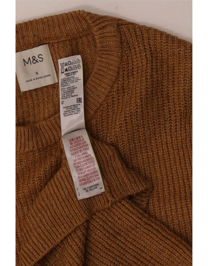 Marks & Spencer Męski sweter z okrągłym dekoltem, mały, żółty poliamid