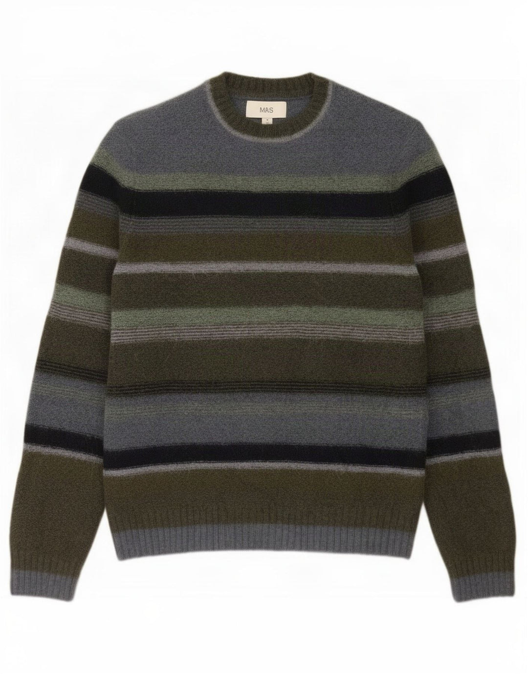Marks & Spencer Męski sweter z okrągłym dekoltem, średnie khaki w paski
