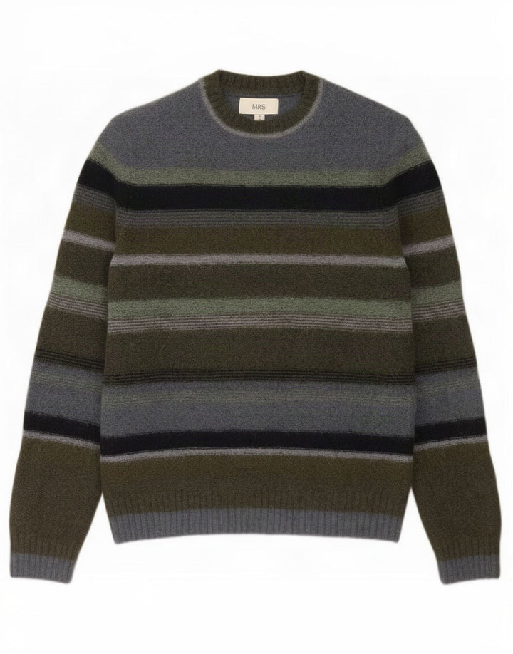 Marks & Spencer Męski sweter z okrągłym dekoltem, średnie khaki w paski