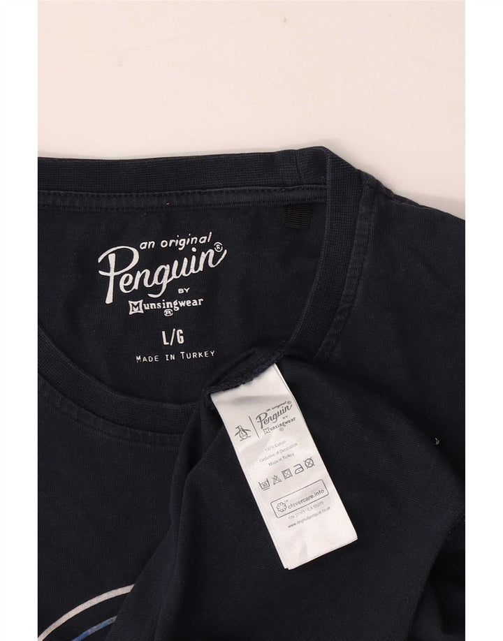 Męski T-shirt z grafiką Pingwin, duży, granatowy, bawełniany