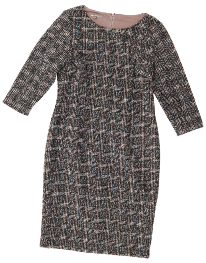 LAURA ASHLEY Womens 3/4 Sleeve Sheath Dress UK 12 Medium  Grey Check