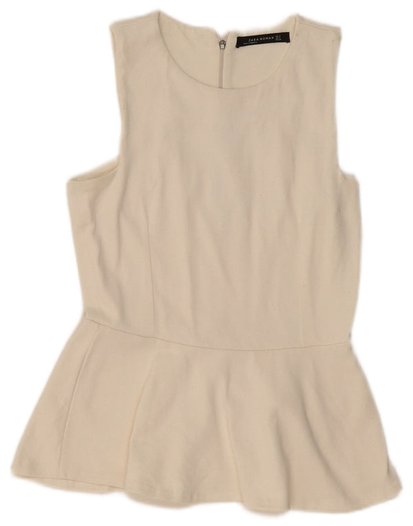 ZARA Womens Sleeveless Blouse Top UK 12 Medium Off White