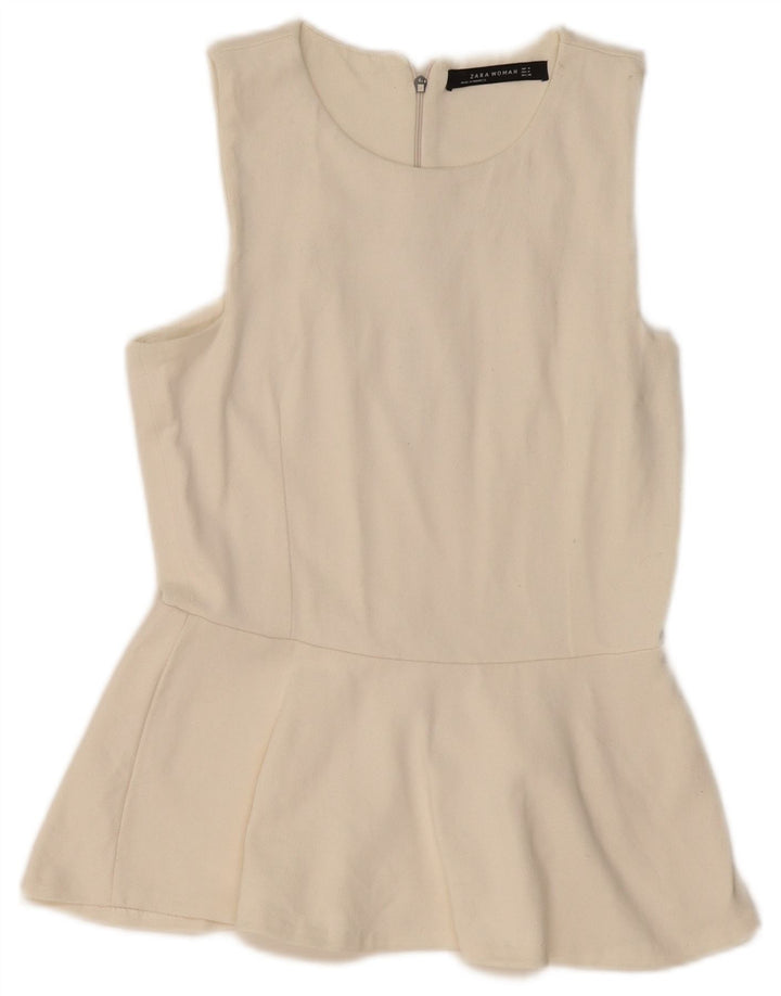 Damska bluzka bez rękawów ZARA UK 12 Medium Off White