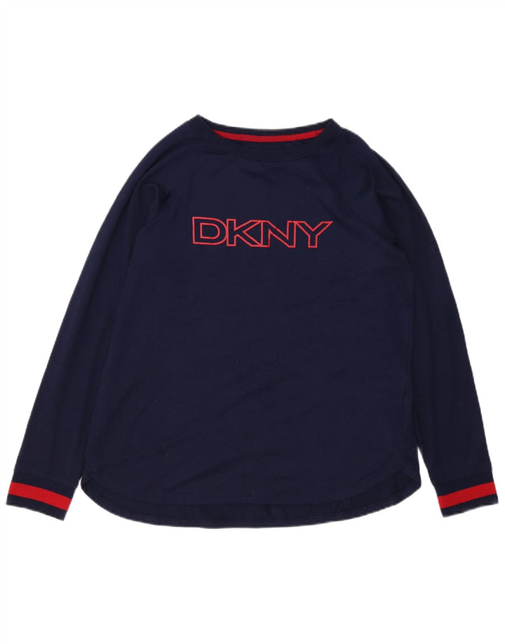 Damski top graficzny DKNY z długim rękawem, UK 14, średni granatowy poliester