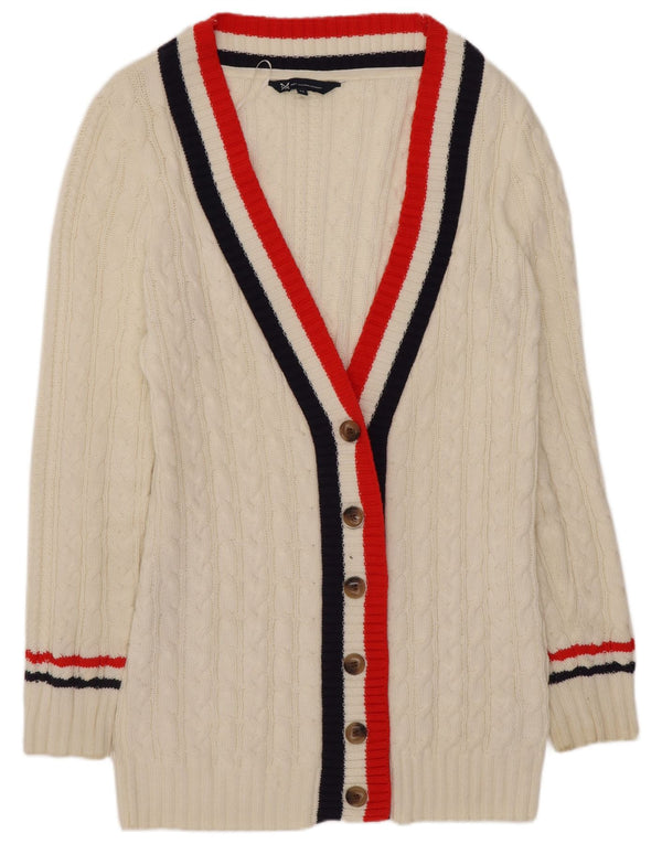 Crew Clothing Damski sweter rozpinany UK 12 Średnio biały bawełniany w paski