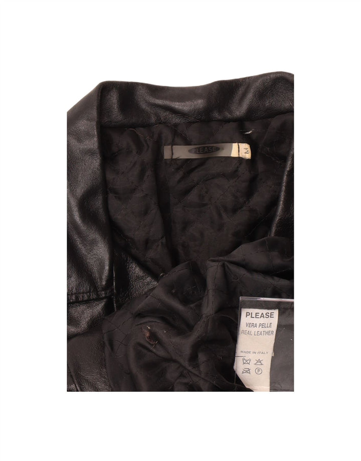 PLEASE Womens Leather Coat UK 14 Medium Black Leather