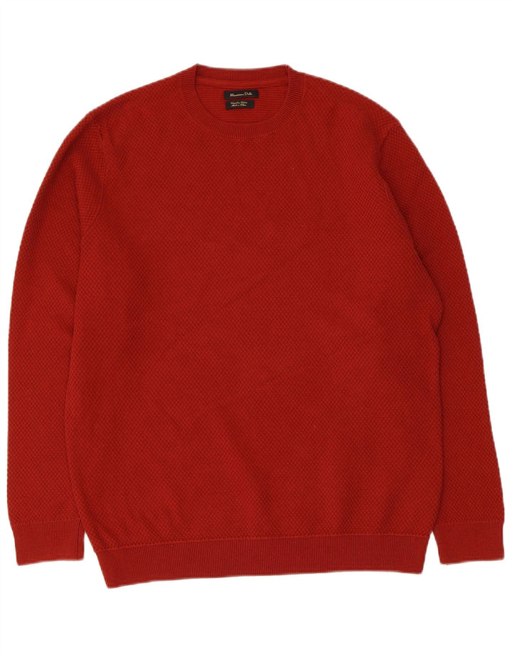 Męski sweter Massimo Dutti z okrągłym dekoltem, średniej wielkości bordowa bawełna