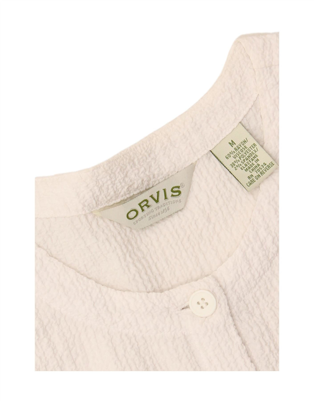 ORVIS Womens Short Sleeve Shirt Blouse UK 14 Medium White Rayon Vintage Orvis and Second-Hand Orvis from Messina Hembry 