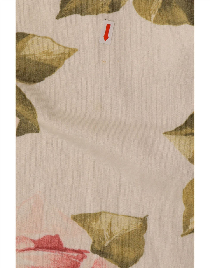 Top damski VINTAGE z długim rękawem UK 16, duży, złamanej bieli, bawełniany w kwiaty