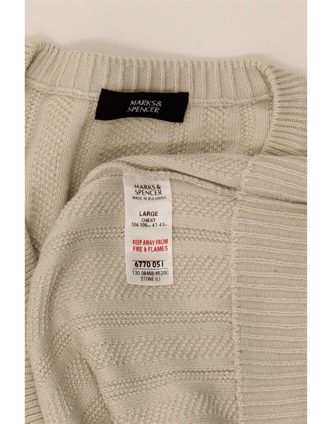 Marks & Spencer Męski sweter z dekoltem w kształcie litery V, duży, beżowy, akrylowy