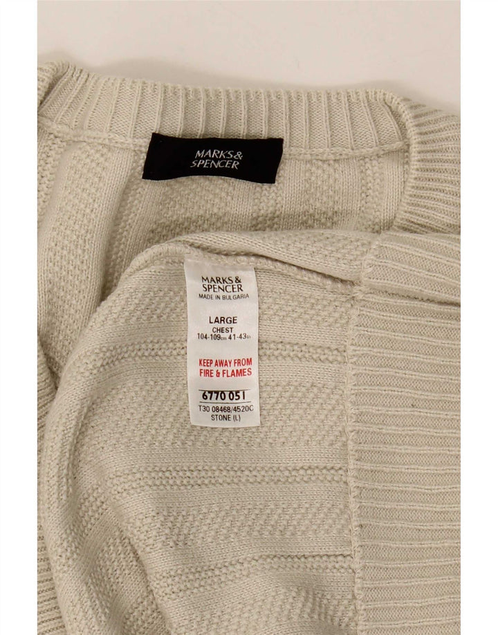 Marks & Spencer Męski sweter z dekoltem w kształcie litery V, duży, beżowy, akrylowy