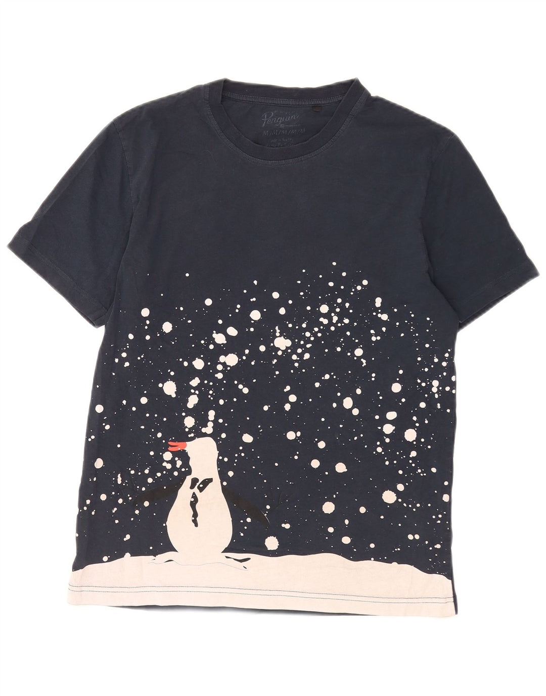 Męska koszulka z grafiką Penguin, średnia, granatowa, bawełniana w bloki kolorów