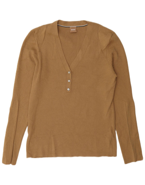 Sweter damski Hugo Boss z dekoltem w kształcie litery V, UK 18 XL, beżowy, poliakryl