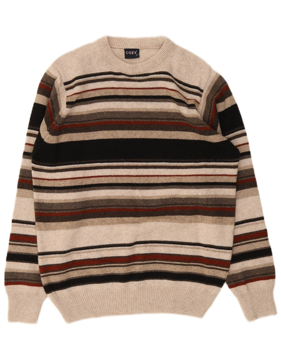 Męski sweter z wycięciem pod szyją w stylu vintage, w średnie, wielokolorowe paski