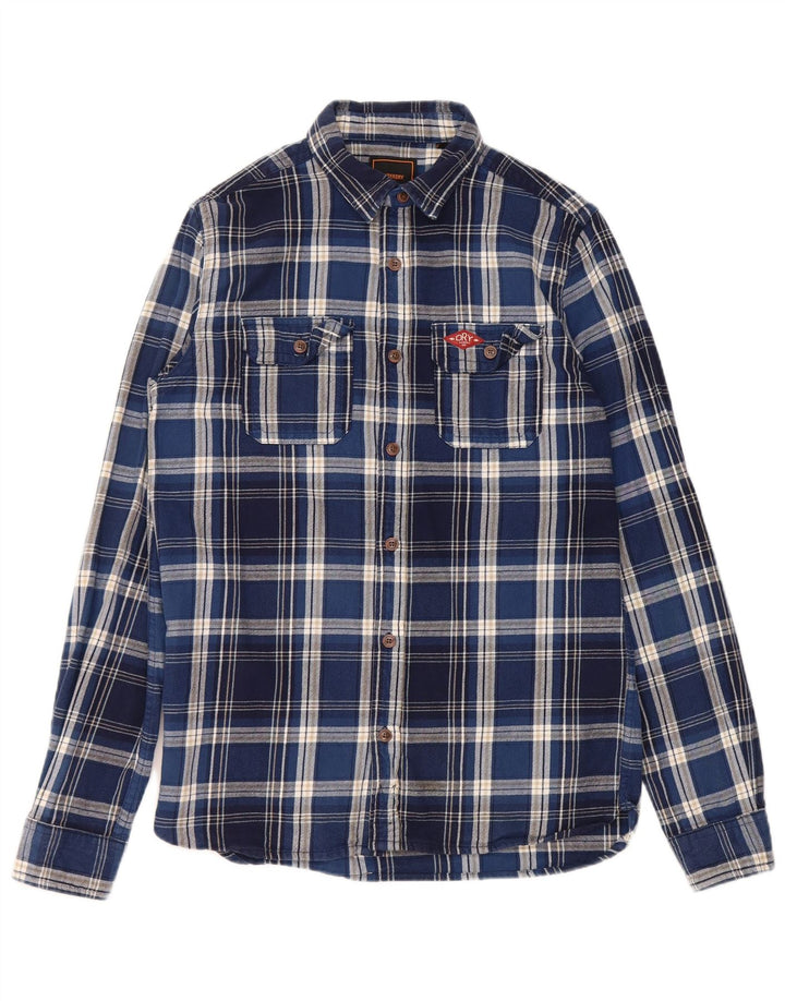 SUPERDRY Męska koszula flanelowa w małą niebieską kratkę, bawełniana