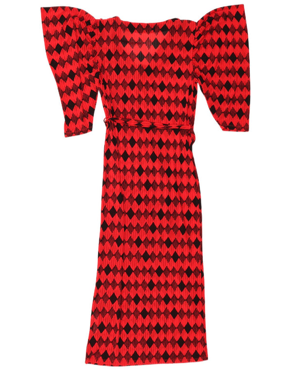 Damska sukienka maxi z krótkim rękawem ZARA UK 12 Średni czerwony Argyle/Diamentowy nylon