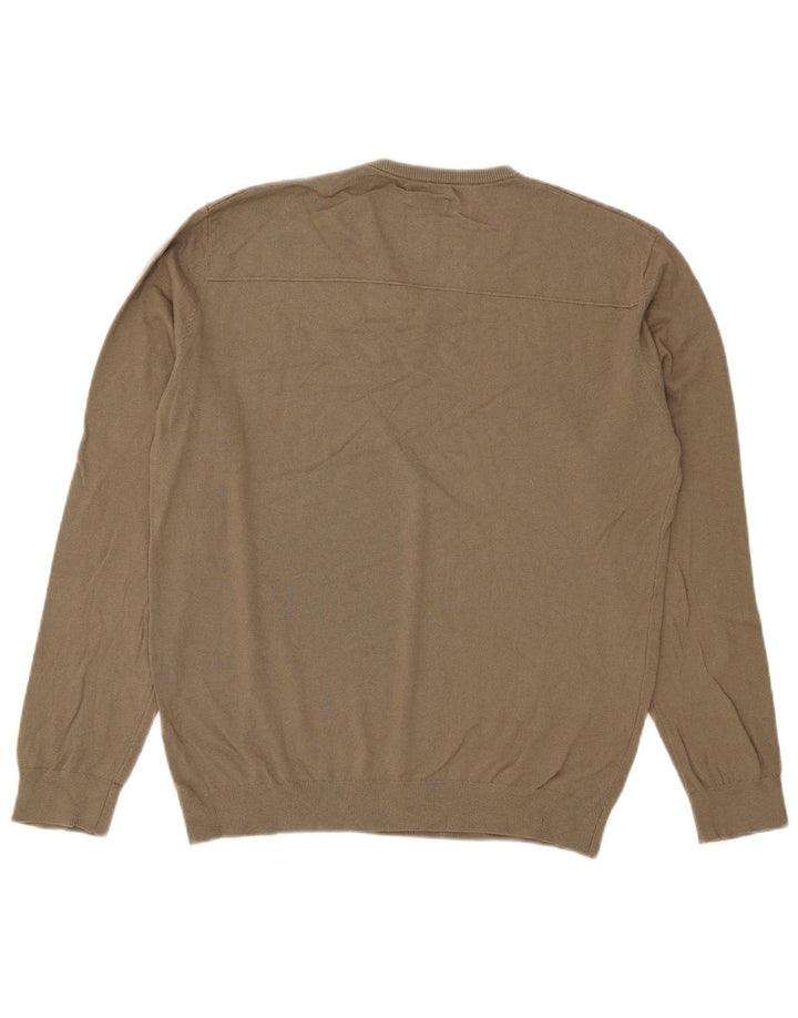 Męski sweter Massimo Dutti z dekoltem w kształcie litery V, duży, bawełniany khaki