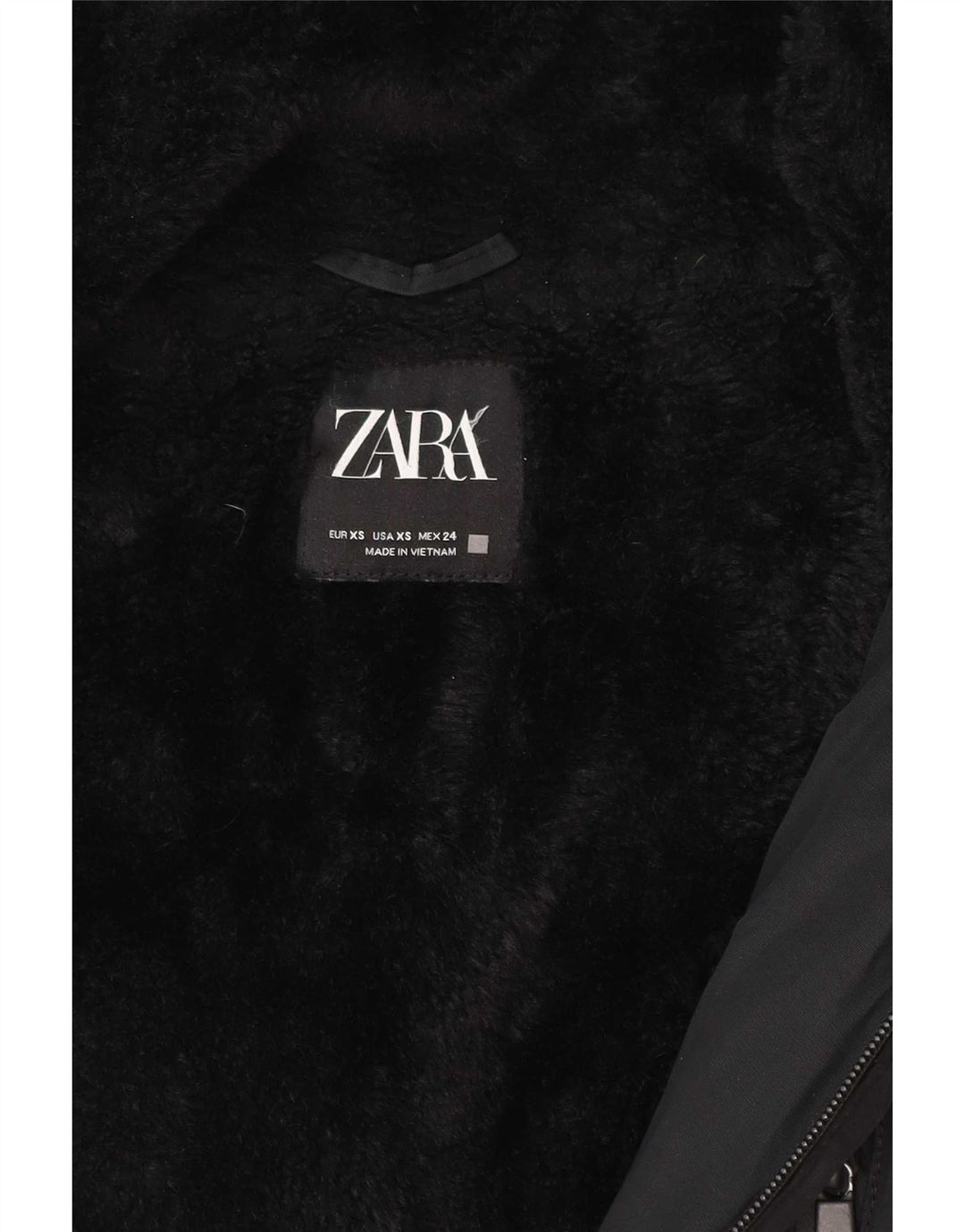 Damska kurtka parka z kapturem Zara UK 6 XS, czarny poliester