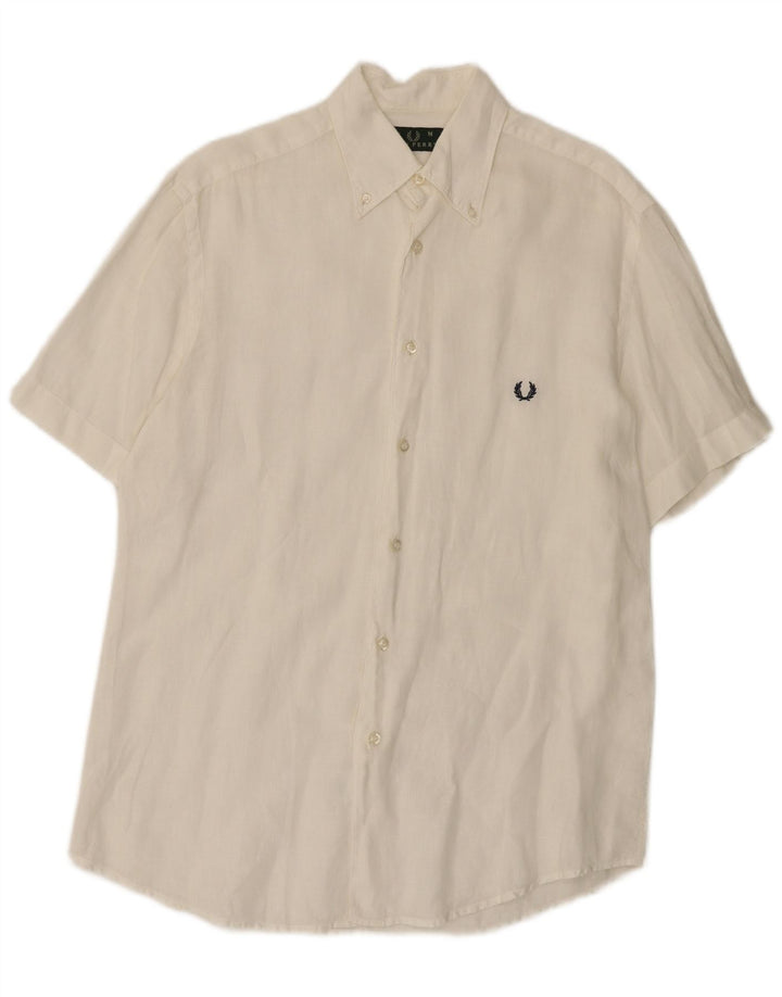 Koszula męska z krótkim rękawem Fred Perry, średnia biała lniana