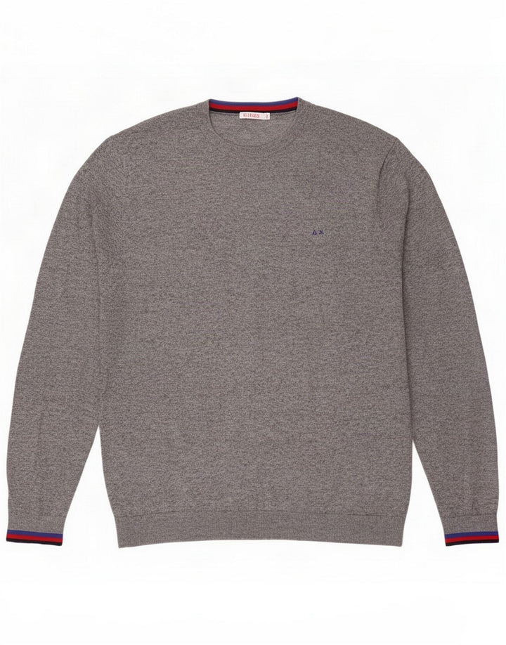 Sun68 Męski sweter z okrągłym dekoltem 2XL Szara wełna