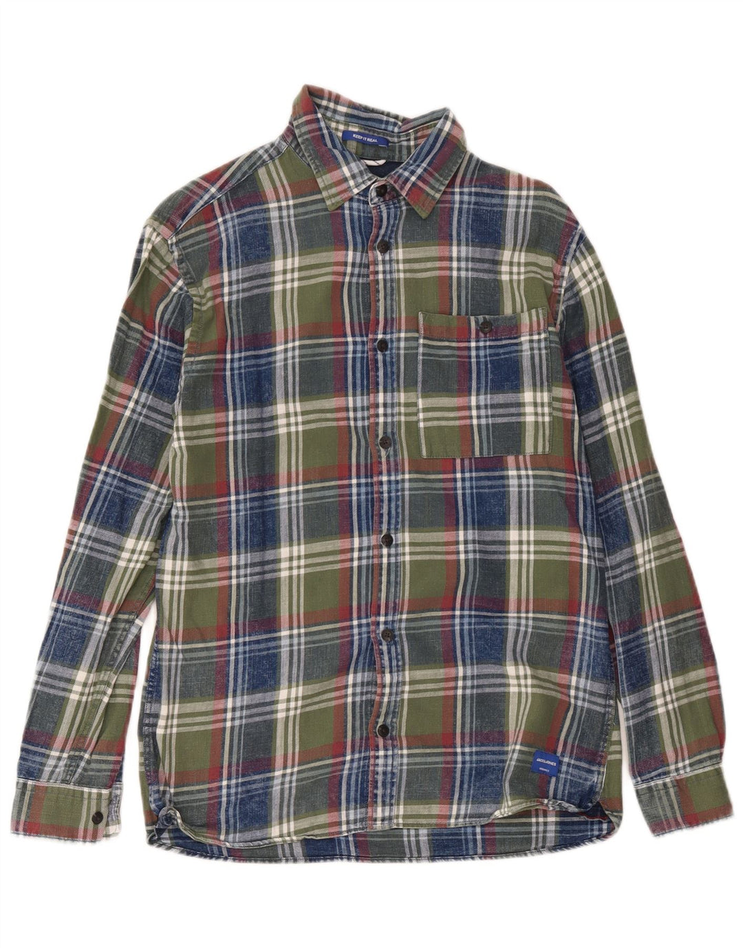 Męska koszula flanelowa Jack & Jones, bawełniana w średnią zieloną kratkę