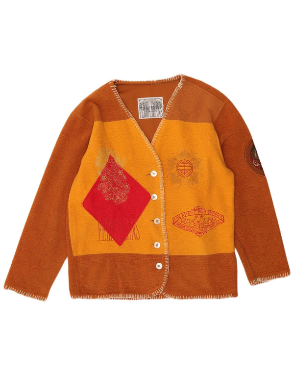 Ferre Womens Graphic Cardigan Sweater UK 16 Large Brown Colourblock Cotton
