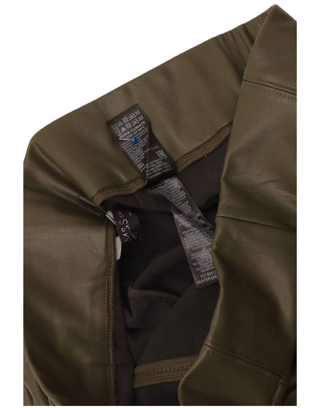 Marks & Spencer Damskie legginsy ze sztucznej skóry UK 12, średni, khaki, poliester