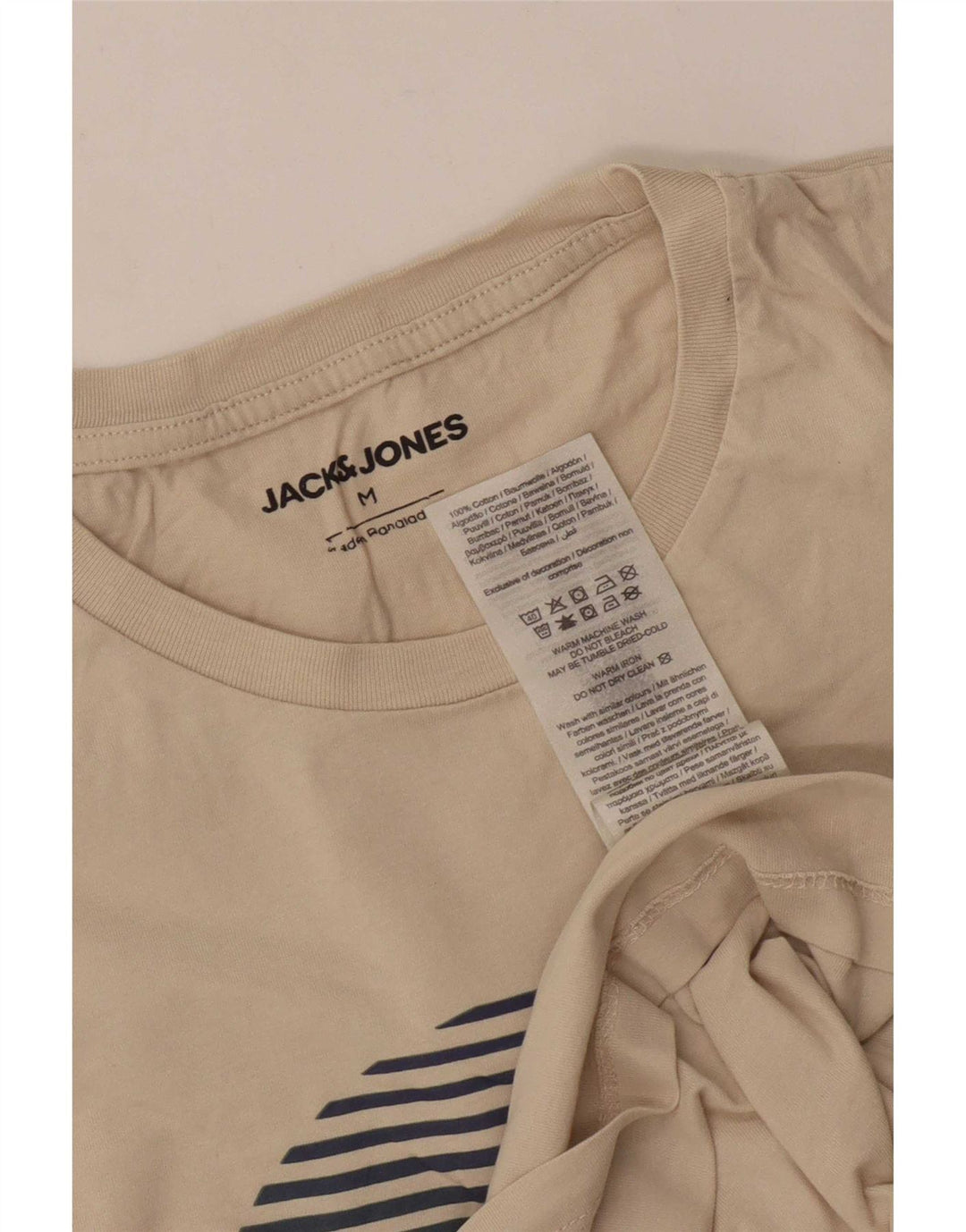 Męski T-shirt z grafiką Jack & Jones, średni, złamanej bieli, bawełniany