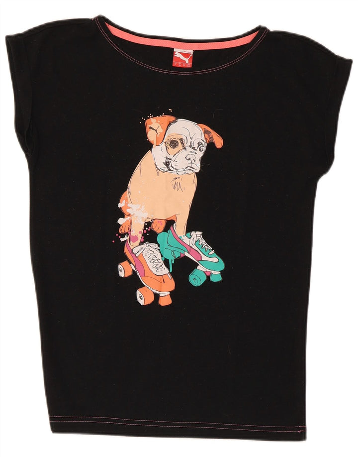 Dziewczęcy T-shirt z grafiką PUMA, 11-12 lat, czarny