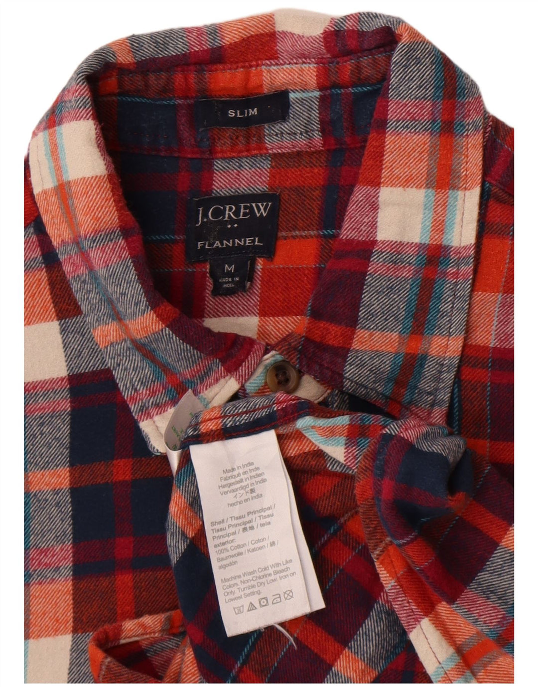 J. Crew Męska wąska koszula flanelowa, bawełniana w średnią czerwoną kratkę