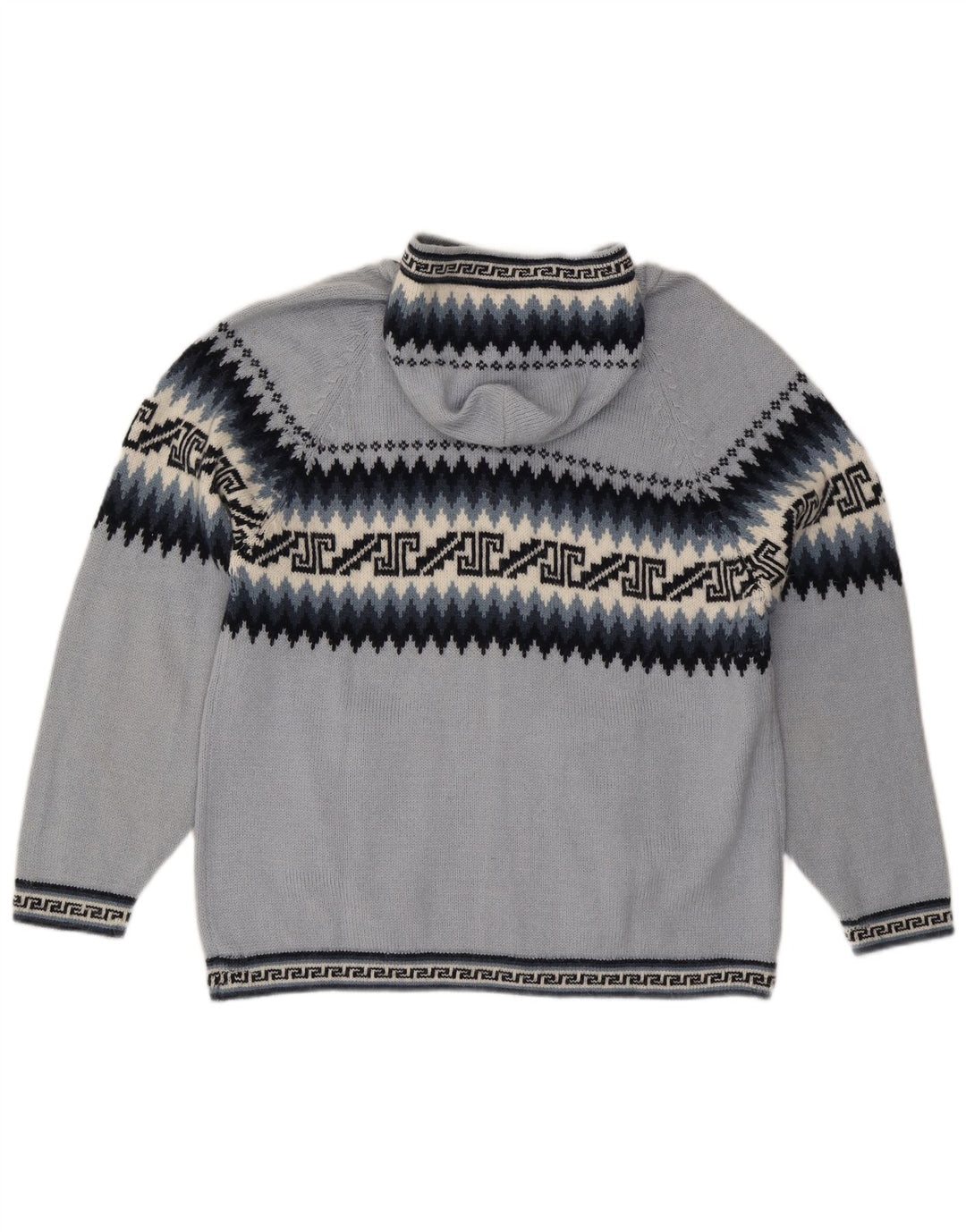 Damski sweter rozpinany z kapturem UK 16, duży niebieski geometryczny