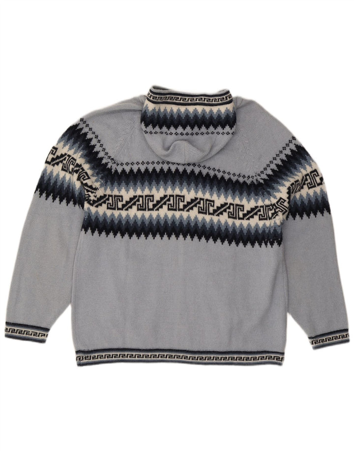 Damski sweter rozpinany z kapturem UK 16, duży niebieski geometryczny