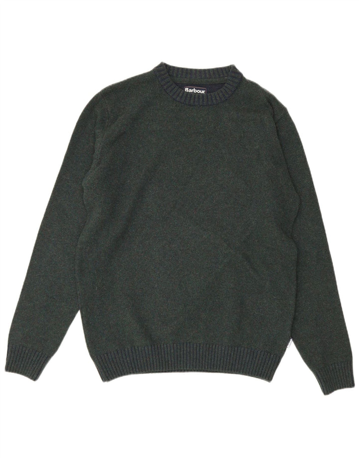Męski sweter z okrągłym dekoltem Barbour, duży, zielony, wełniany blok kolorów