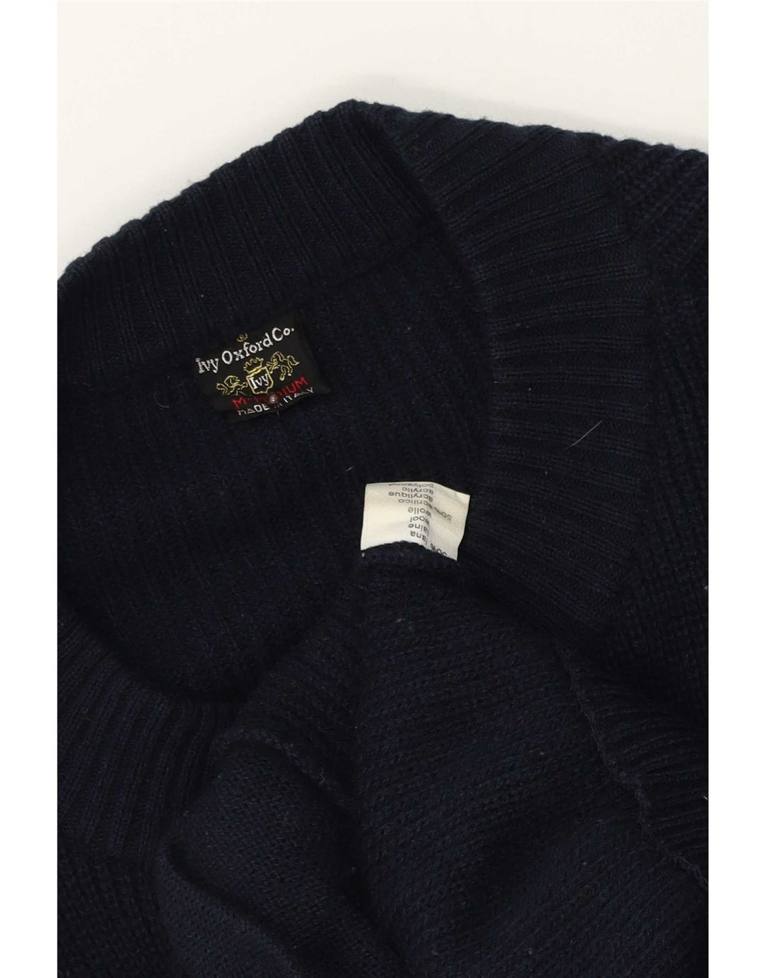 Ivy Oxford Męski sweter kardigan Średni granatowy wełniany
