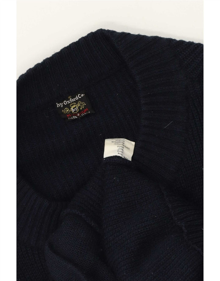 Ivy Oxford Męski sweter kardigan Średni granatowy wełniany