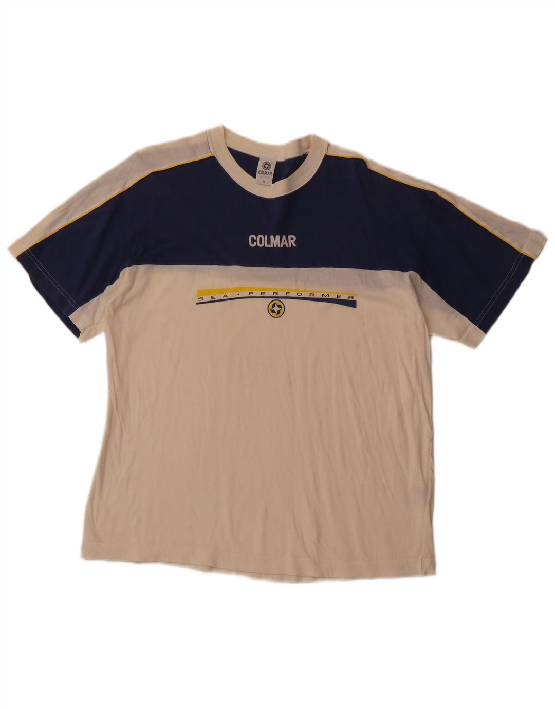 Męska koszulka z grafiką COLMAR Top, bawełniana, średnia, biała, z blokami kolorów