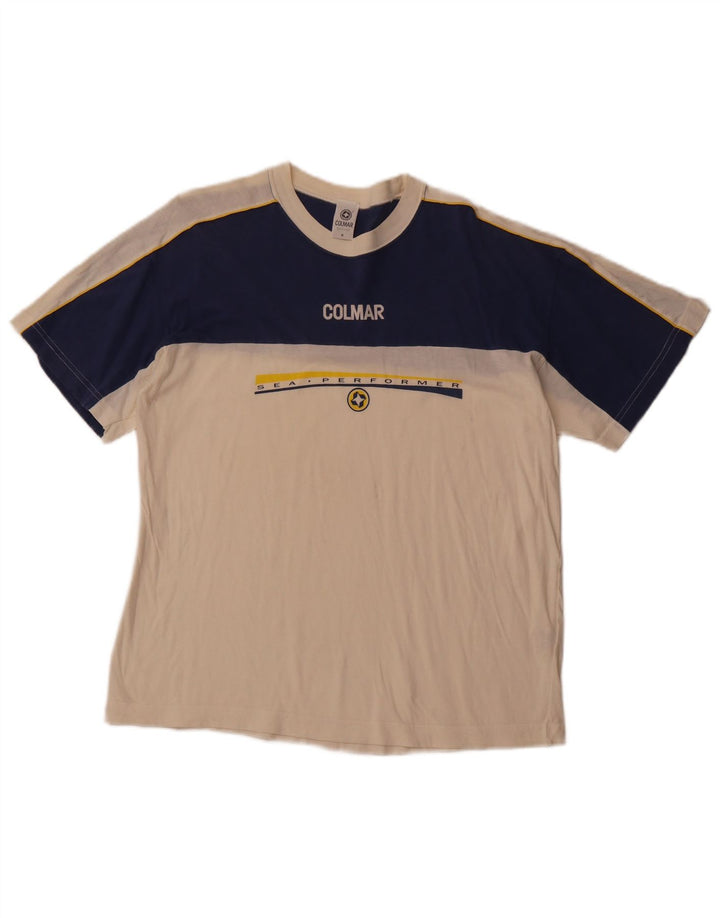 Męska koszulka z grafiką COLMAR Top, bawełniana, średnia, biała, z blokami kolorów