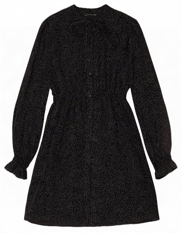 Zara Womens Front Tie Shirt Dress UK 14 Medium Black Spotted