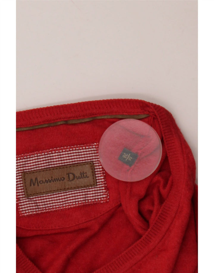 MASSIMO DUTTI Mens V-Neck Jumper Sweater Medium Red