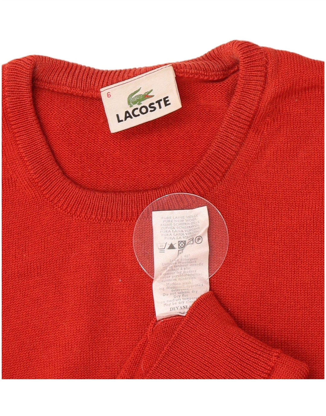 Męski sweter Lacoste z okrągłym dekoltem, rozmiar 6 XL, czerwona dziewicza wełna