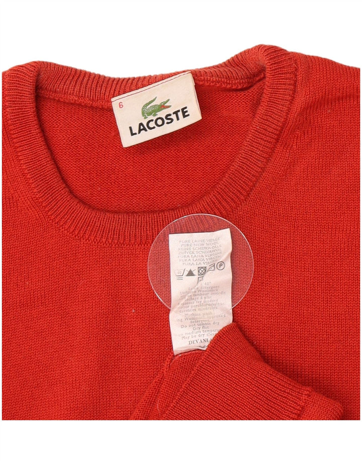 Męski sweter Lacoste z okrągłym dekoltem, rozmiar 6 XL, czerwona dziewicza wełna