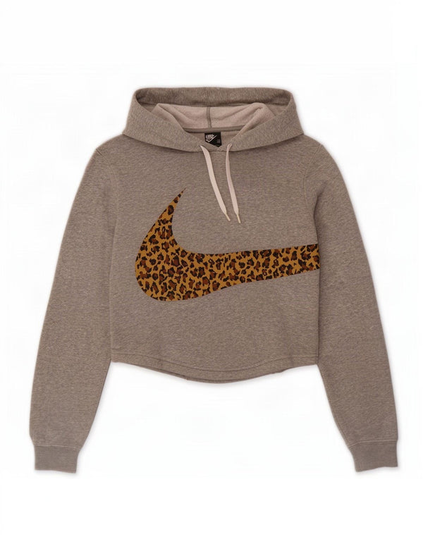 Damska bluza z kapturem Nike Graphic Crop UK 6 XS Szara bawełna z nadrukiem zwierzęcym