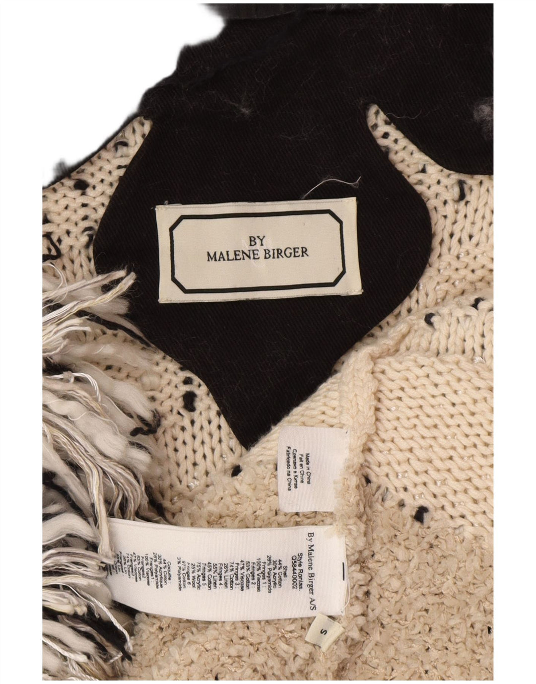 MALENE BIRGER Damski sweter rozpinany UK 10 Mały, w kolorze złamanej bieli, artystyczny