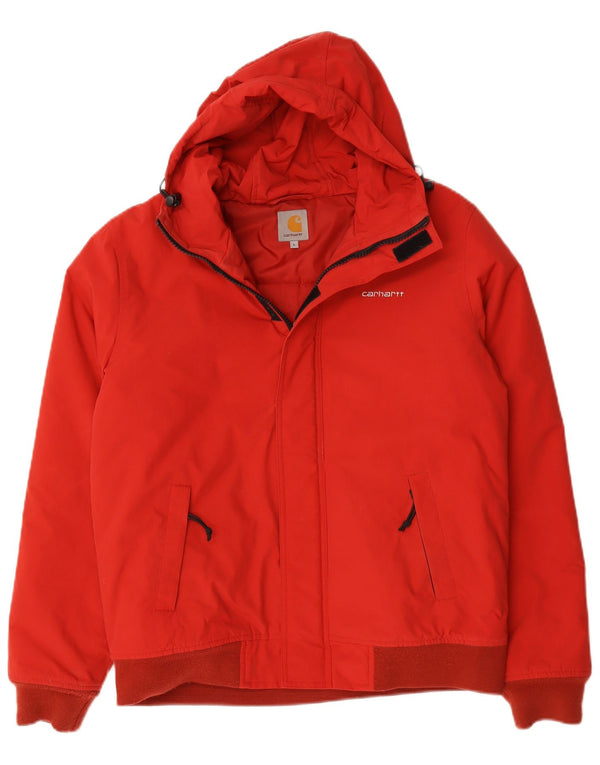 Męska wyściełana kurtka z kapturem Carhartt UK 40, duża, czerwona nylonowa