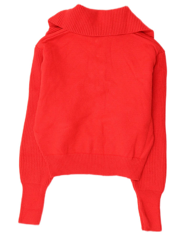 Damski sweter ZARA z krótkim rękawem i zamkiem błyskawicznym UK 14, średni czerwony, wiskoza