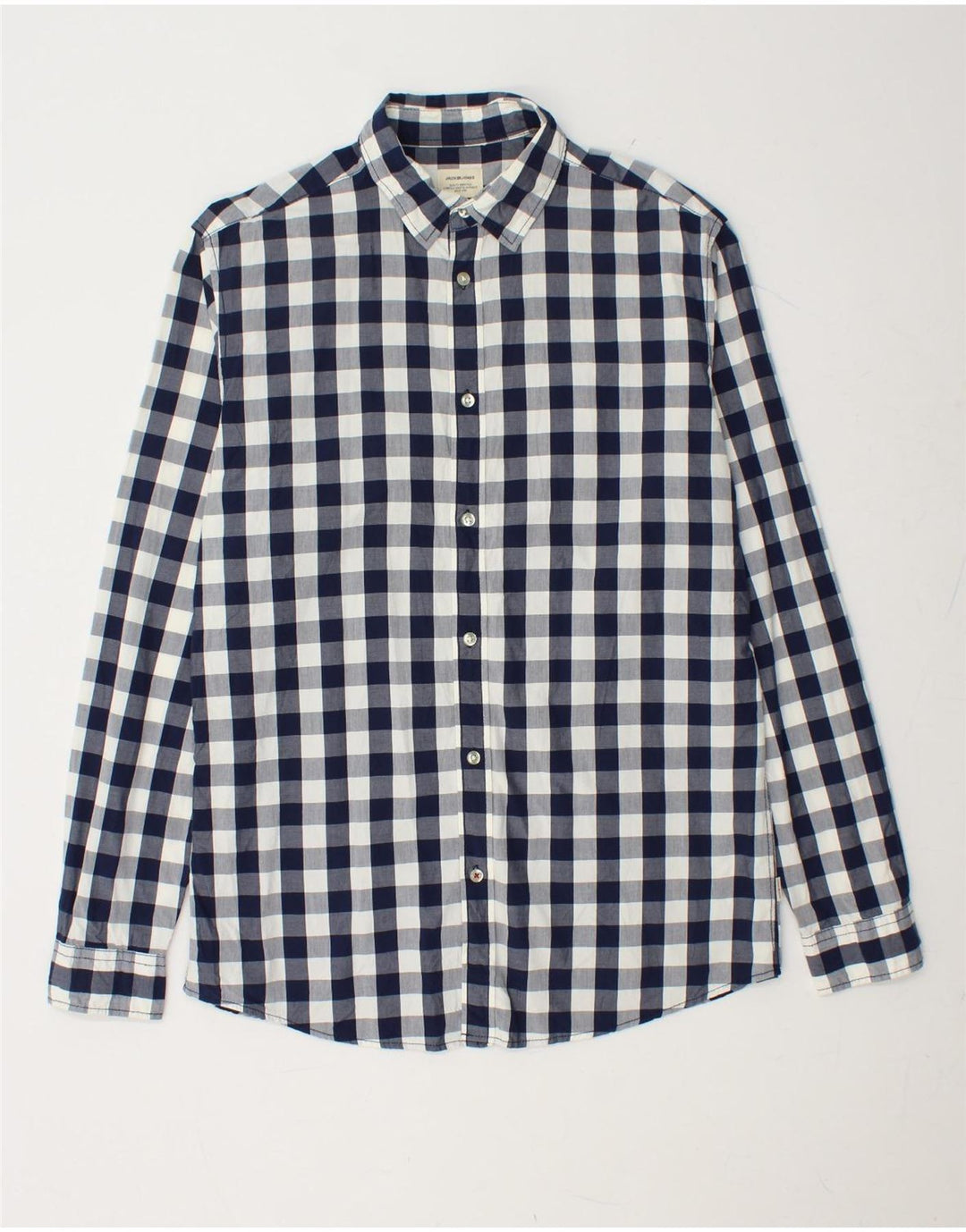 JACK & JONES Mens Shirt Large Navy Blue Gingham Cotton