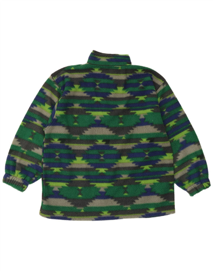 Męski sweter polarowy z zamkiem błyskawicznym w stylu vintage, duży, zielony, geometryczny poliester