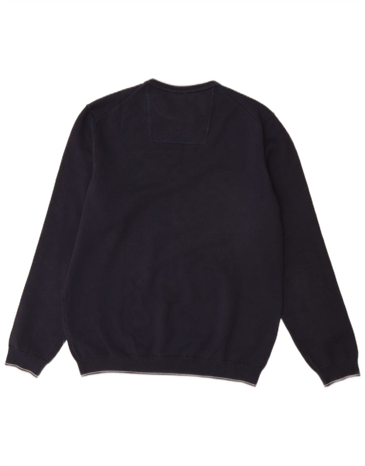 Męski sweter z okrągłym dekoltem HUGO BOSS, duży, granatowy, bawełniany