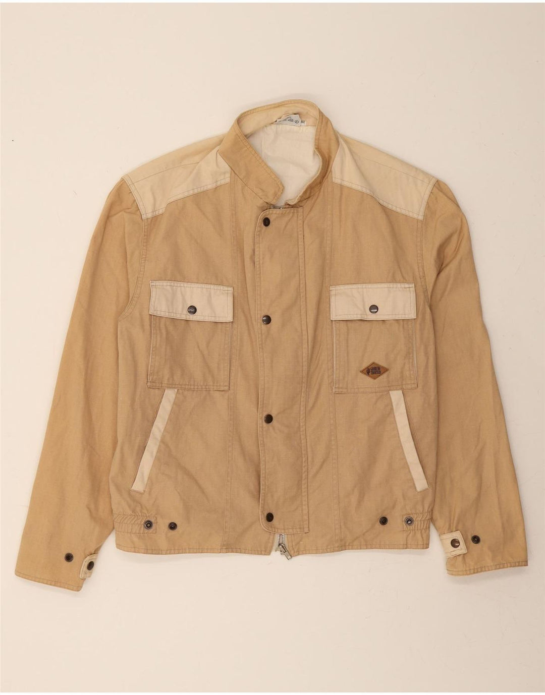 GLOBE TROTTER Mens Bomber Jacket UK 40 Large Beige Colourblock Cotton Vintage Globe Trotter and Second-Hand Globe Trotter from Messina Hembry 