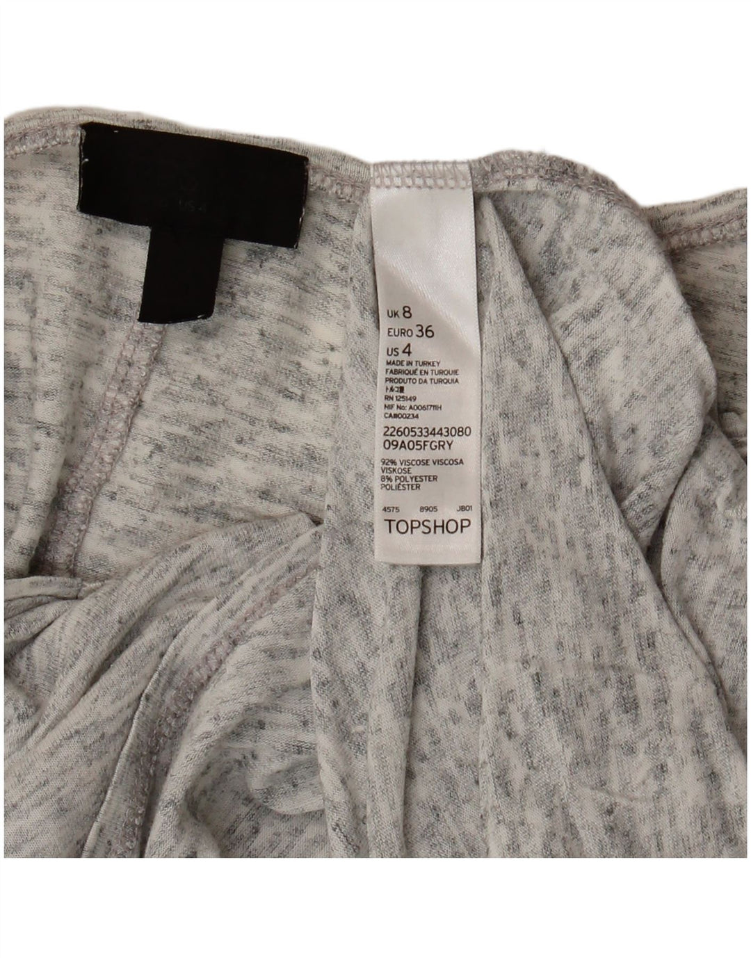 Topshop damski top oversize z rękawem 3/4, UK 8, mała, szara, nakrapiana wiskoza